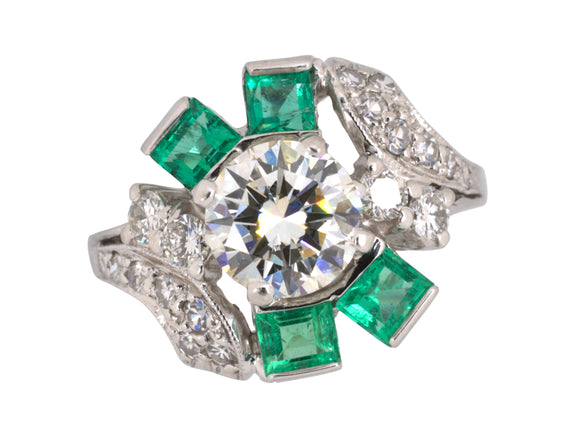 92248 - SOLD - Art Deco Platinum Diamond Emerald Cocktail Ring