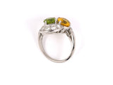 92481 - Circa 1950s Platinum Diamond Yellow Beryl Peridot By Pass 2-Stone Ring