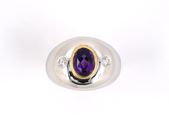 92762 - SOLD - Gold Amethyst Diamond Oval Gypsy Ring