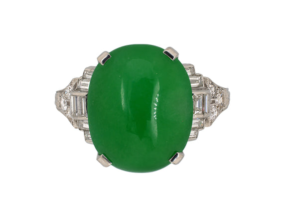 93332 - Art Deco Platinum Diamond Jadeite Ring