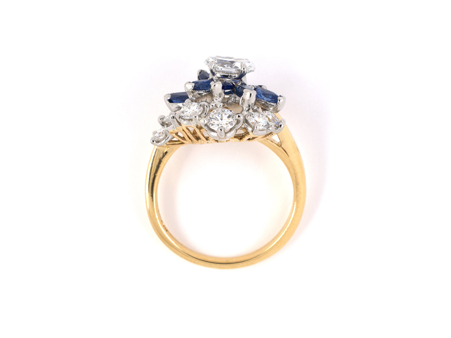 93472 - SOLD - Circa 1967 Oscar Heyman Platinum Gold Sapphire Diamond Cluster Twist Ring
