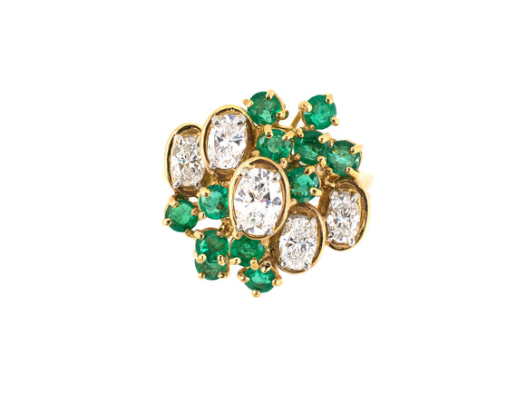 93493 - Circa 1976 Oscar Heyman Platinum Gold Diamond Emerald Cluster Twist Ring