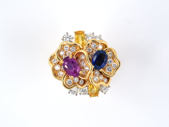 93494 - SOLD - Circa 1991 Oscar Heyman Platinum Gold Sapphire Diamond Cluster Flower Ring