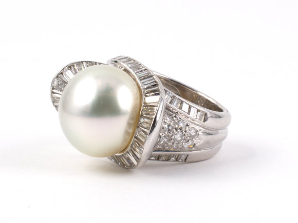 94127 - Platinum South Sea Pearl Diamond Swirl Ring