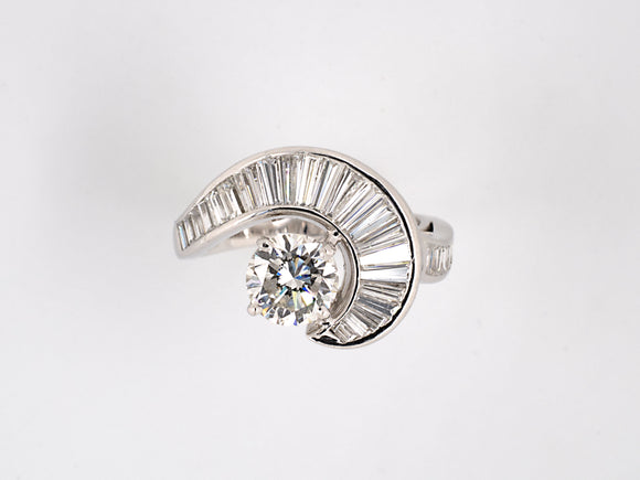95807 - SOLD - Circa 1965 Platinum Diamond Swirl Engagement Ring