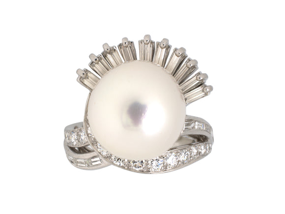 95990 - Circa 1950s Platinum Diamond Pearl Ring