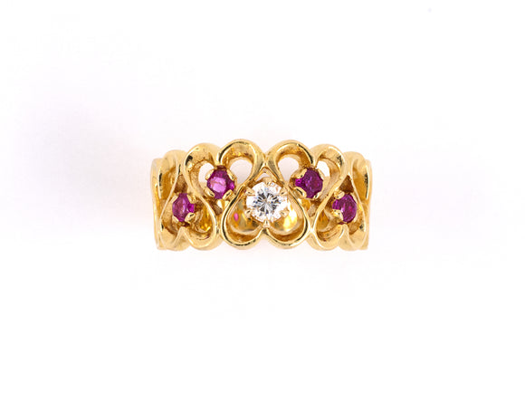 96639 - Gold Diamond Ruby Heart Wedding Ring