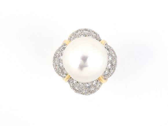 97457 - Circa 1960s Staal Platinum Gold South Sea Pearl Diamond Ring