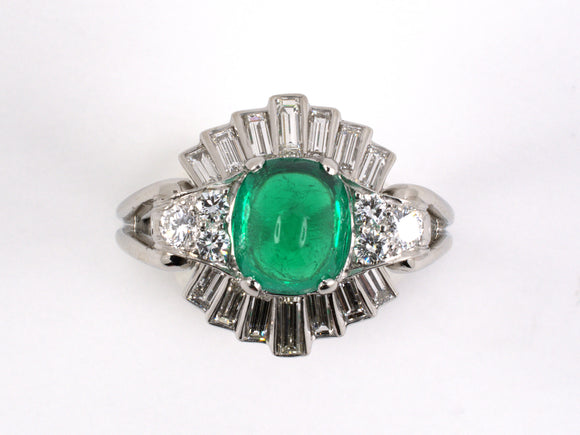 97519 - Circa 1955 Oscar Heyman Platinum Emerald Diamond Cocktail Ring