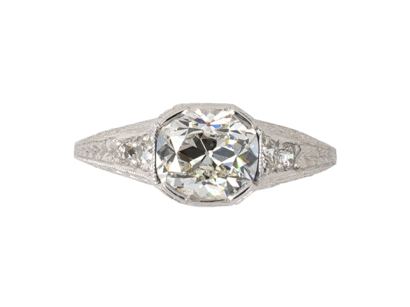97874 - Edwardian Platinum GIA Diamond Engagement Ring
