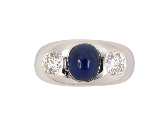 97925 - Art Deco Platinum Sapphire Diamond 3 Stone Gents Ring