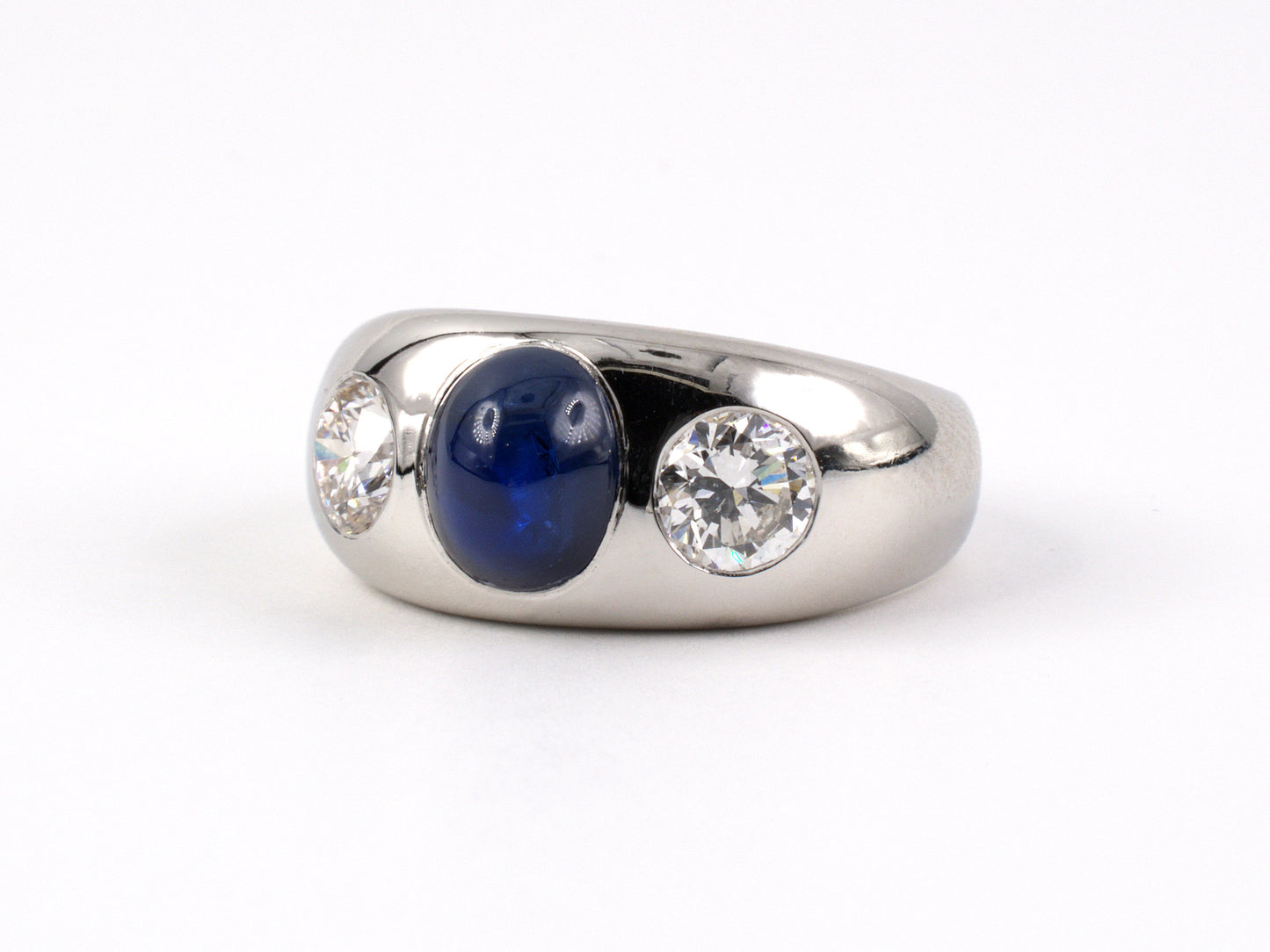 97925 - Art Deco Platinum Sapphire Diamond 3 Stone Gents Ring