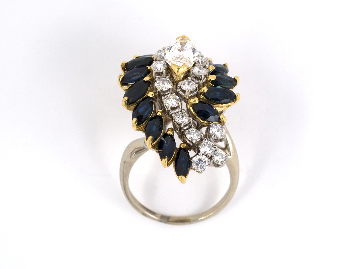 98623 - Gold Diamond Sapphire Cluster Tiered Dinner Ring