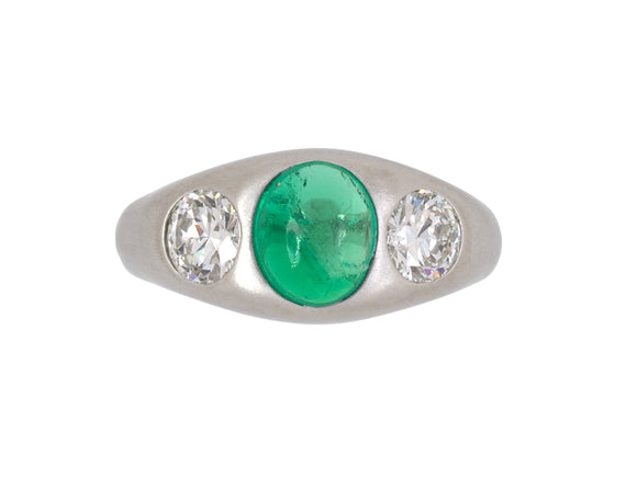 99021 - SOLD - Art Deco Platinum Emerald Diamond Gents Ring