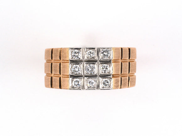99569 - SOLD - Retro Gold Platinum Diamond Checkered Gents Ring