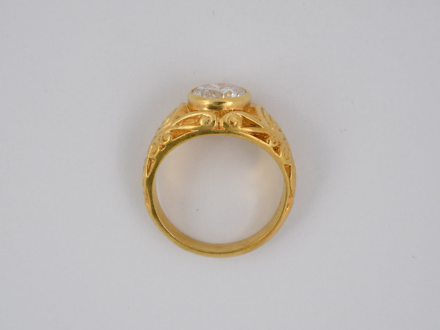 99836 - Gold Diamond Carved Gents Ring