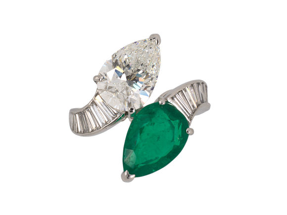 99901 - SOLD - Platinum Pear Shape GIA Diamond Colombian Emerald Ring