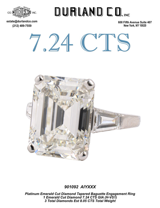 Platinum Emerald Cut Diamond Tapered Baguette Engagement Ring