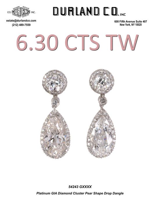 Platinum GIA Diamond Cluster Pear Shape Drop Dangle Earrings