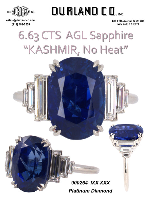 6.63 Cts - AGL Sapphire "Kashmir, No Heat"