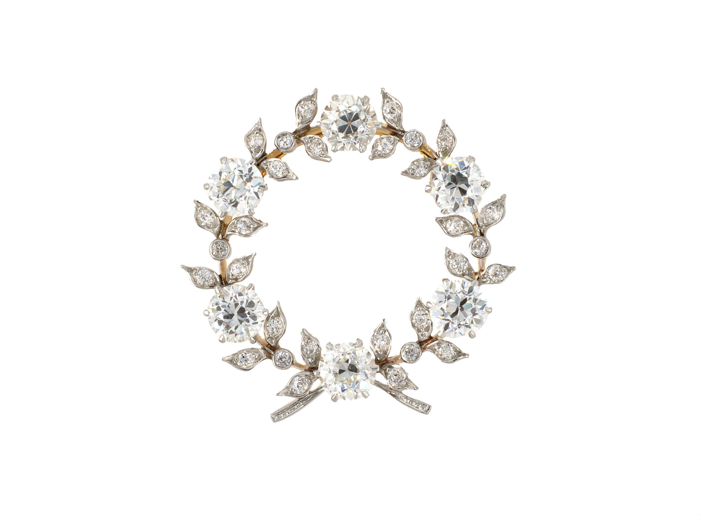 21086 - Edwardian Marcus Platinum Gold Wreath Pin