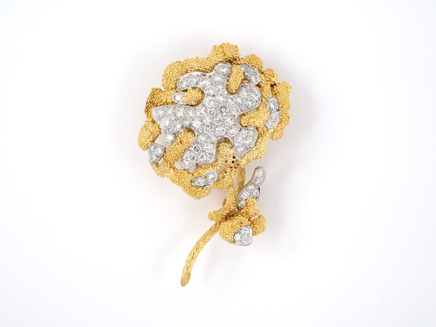 21126 - Circa 1960 Gold Platinum Diamond Flower Pin