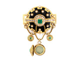 21203 - SOLD - Victorian Gold Black Enamel Emerald Diamond Locket Brooch