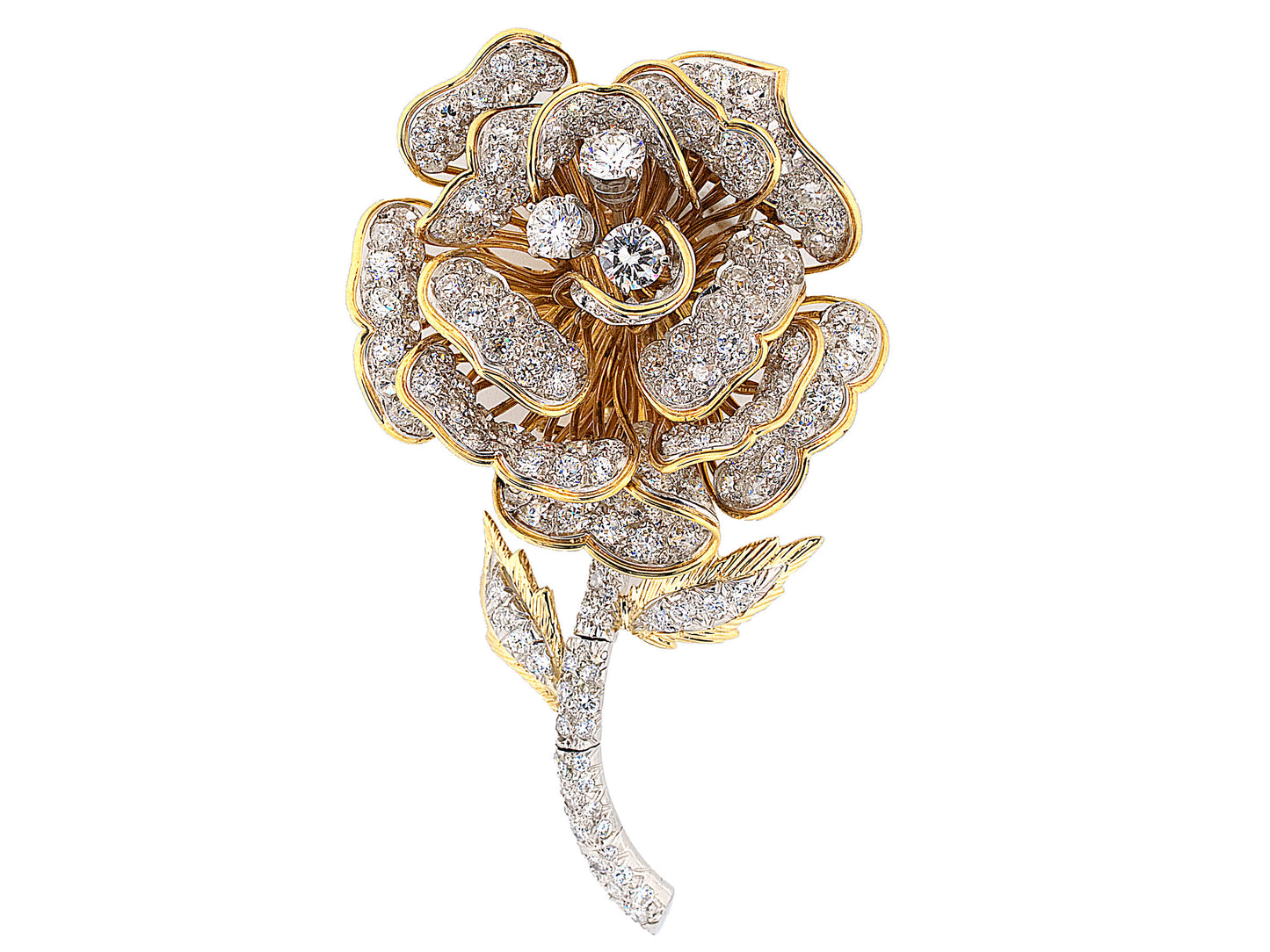 21503 - Circa 1960 Webb Platinum Gold Diamond Rose Flower Pin