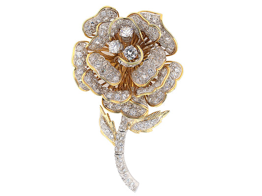 21503 - Circa 1960 Webb Platinum Gold Diamond Rose Flower Pin