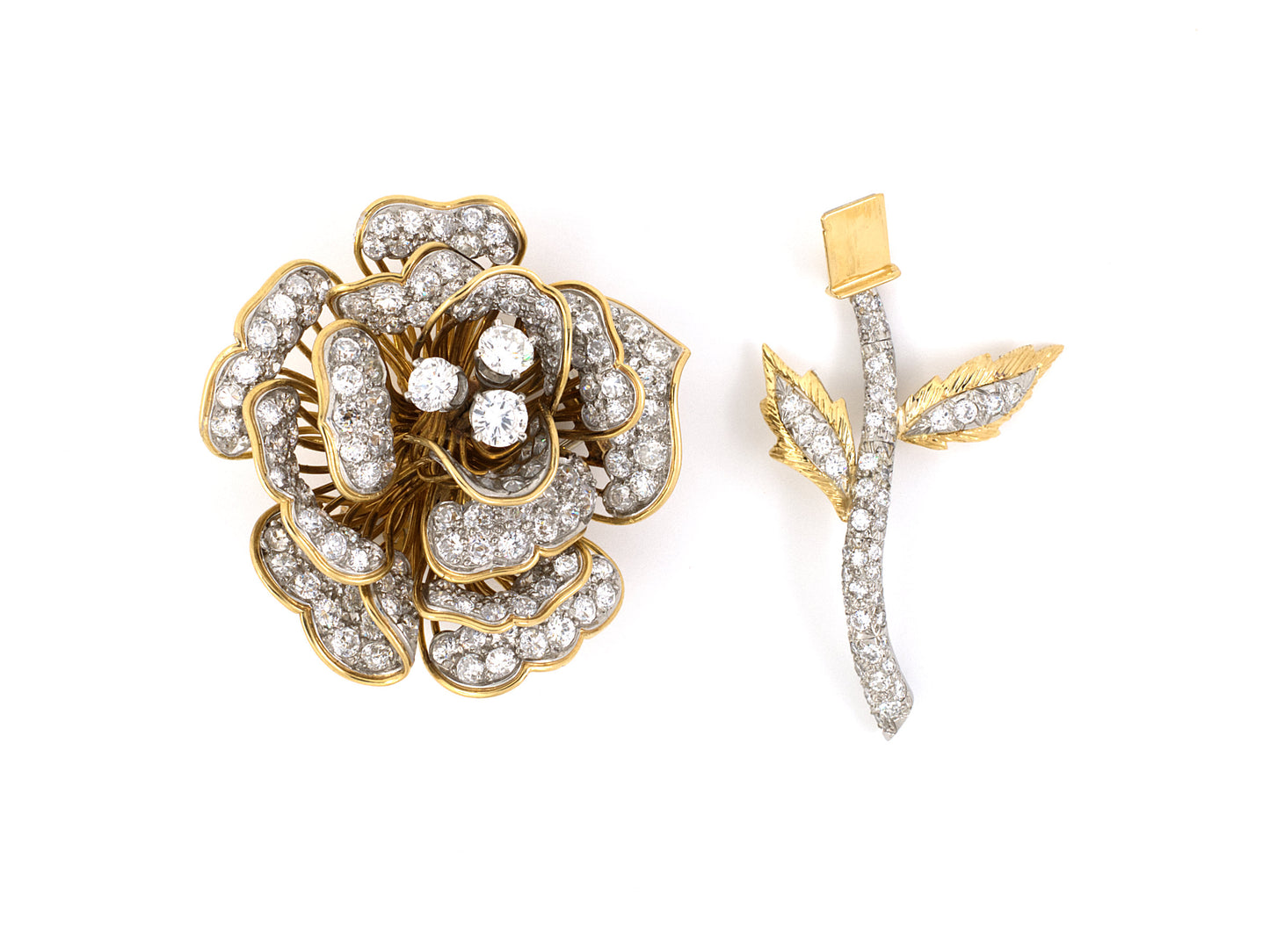 21503 - Circa 1960 Webb Platinum Gold Diamond Rose Flower Pin
