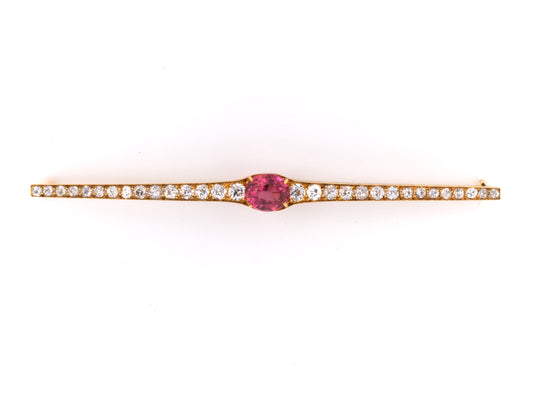 21628 - Victorian Gold Pink Tourmaline Diamond Bar Pin