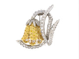 21746 - Elan Platinum Gold GIA Yellow Diamond Flower Pin