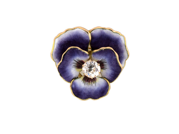 21822 - SOLD - Victorian Gold Diamond Enamel Pansy Pin Pendant