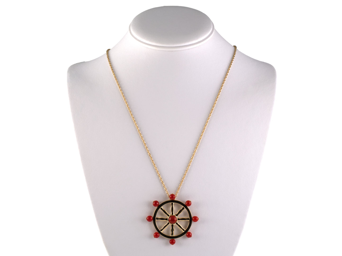 21823 - Circa 1960s Gold Coral Boat Ships Wheel Pendant
