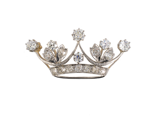 22328 - SOLD - Victorian Platinum Gold Diamond Crown Pin