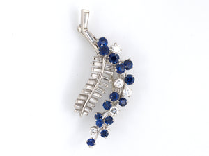 22922 - SOLD - Oscar Heyman Platinum Diamond Sapphire Feather Pin