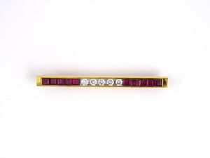 23016 - SOLD - Chalson Gold Ruby Diamond Bar Pin