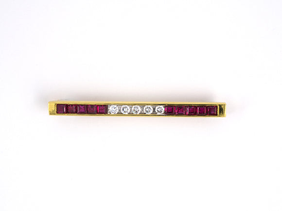 23016 - SOLD - Chalson Gold Ruby Diamond Bar Pin