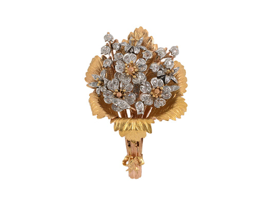 23073 - Art Nouveau Gold Platinum Diamond Flower Pin