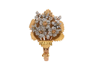 23073 - Art Nouveau Gold Platinum Diamond Flower Pin