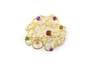 23088 - SOLD - Gold Diamond Garnet Citrine Amethyst Peridot Pin