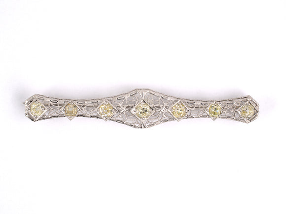 23131 - SOLD - Art Deco Fritschze Platinum Gold Diamond Chased Filigree Bar Pin