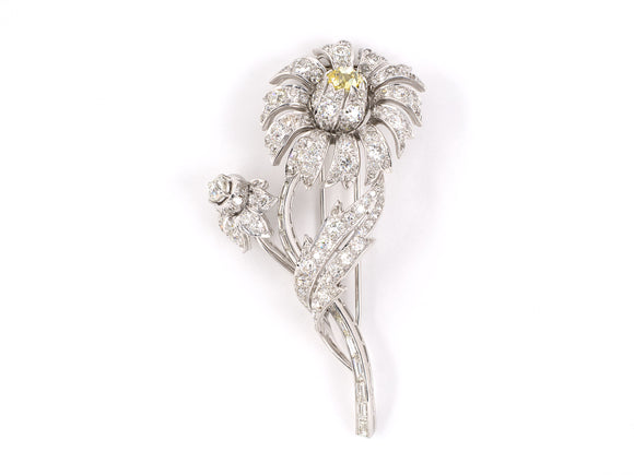 23237 - SOLD - Art Deco Platinum GIA Fancy Intense Yellow Diamond Flower Clip Pin