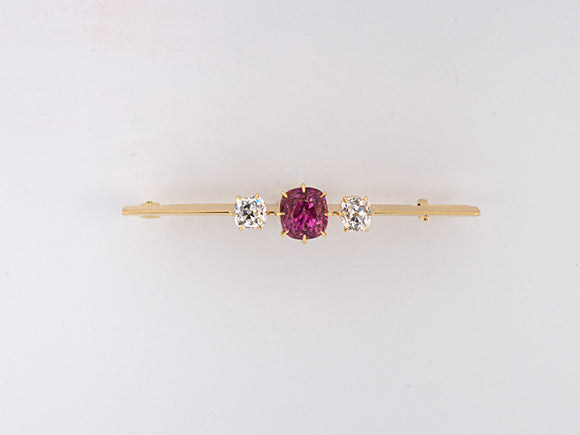 23388 - SOLD - Victorian Tiffany Gold Pink Tourmaline Diamond Bar Pin