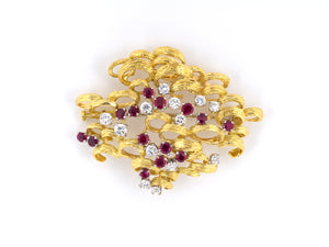 23429 - SOLD - Circa 1965 Weber & Cie Gold Platinum Ruby Diamond Pin