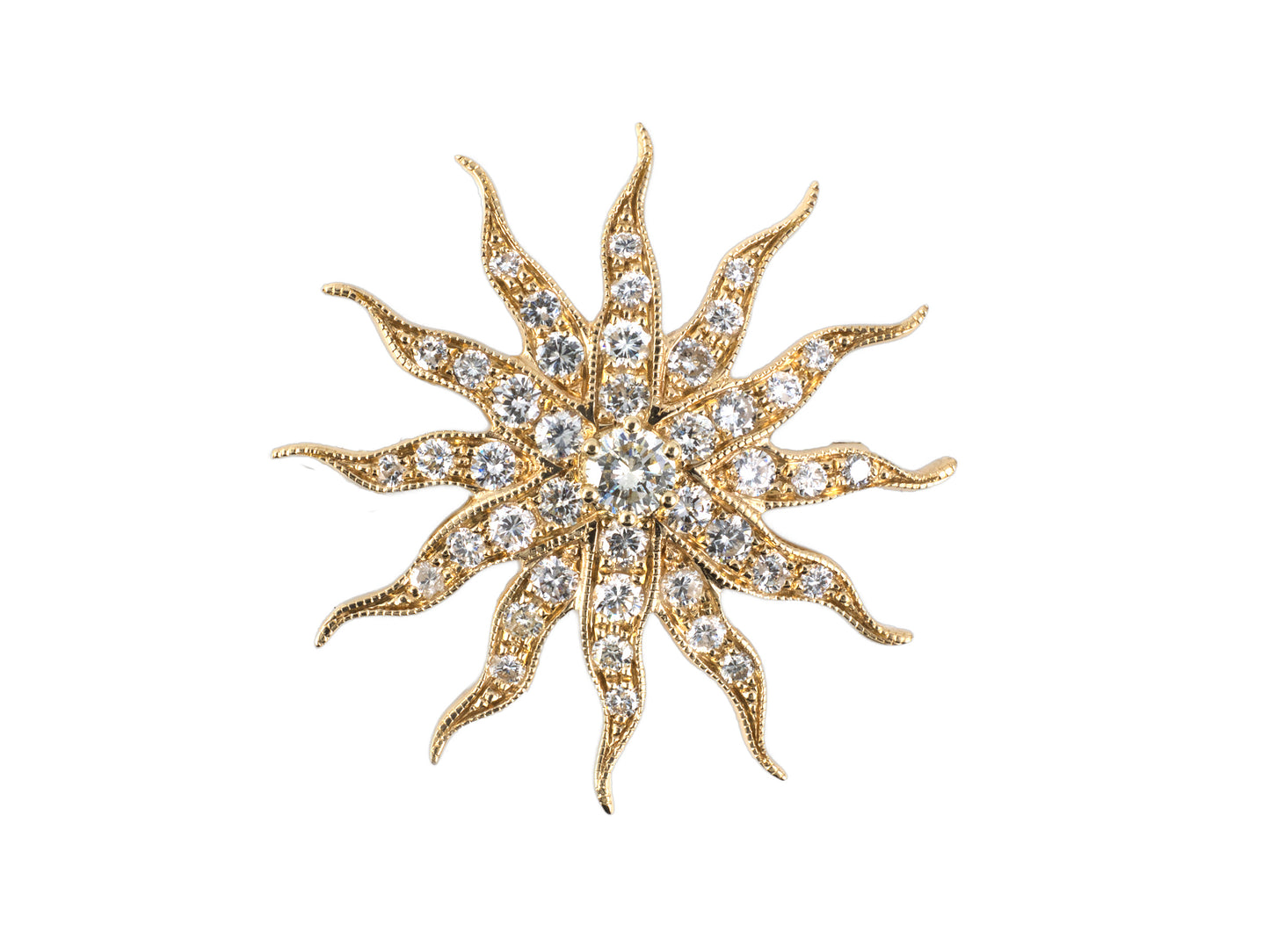 23546 - SOLD - Gold Diamond Sunburst Pin