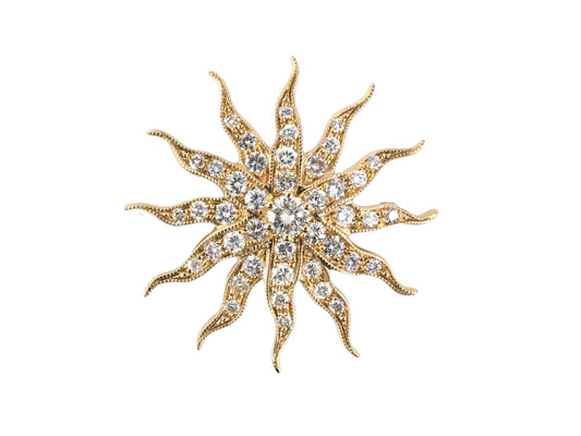 23546 - SOLD - Gold Diamond Sunburst Pin