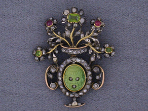 23572 - SOLD - Georgian Gold Silver Demantoid Garnet Diamond Ruby Pin