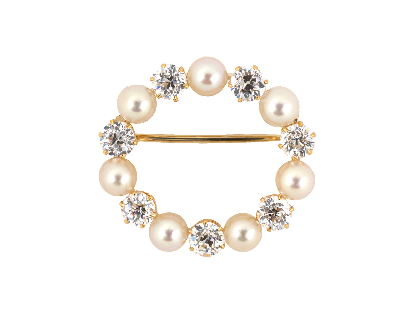 23703 - Victorian Gold GIA Natural Pearl Diamond Oval Pin