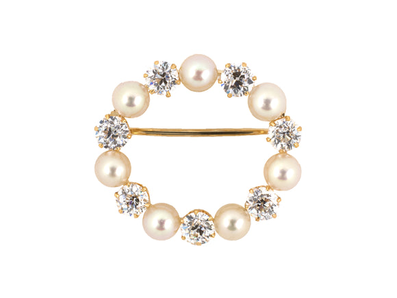23703 - Victorian Gold GIA Natural Pearl Diamond Oval Pin